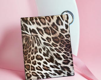 Faux Leather Keyring Card Wallet, Leopard Print Card Case