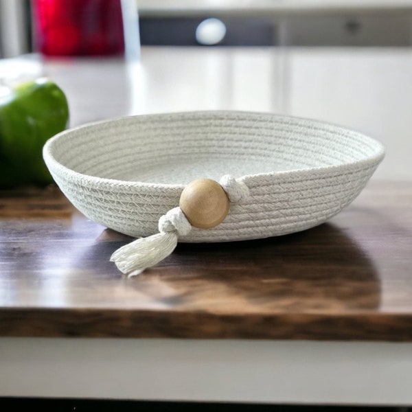 Small Cotton Rope Bowl, Coiled Rope Key Dish, Entryway Catch All Basket, Change Dish, Jewelry Tray, Second Anniversary Gift, Farmhouse Decor