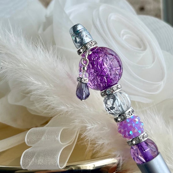 February Birthstone Pen, Amethyst Color Birthday Gift for Her, Lavender Wedding Guest Book Pen