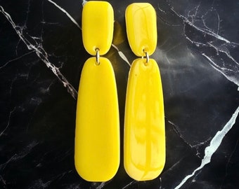 Yellow Statement Earrings, Fun Bright Yellow Geometric Earrings, Mod Earrings, Fun Jewelry Gift For Her