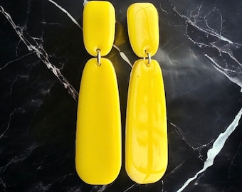 Yellow Statement Earrings, Fun Bright Yellow Geometric Earrings, Mod Earrings, Fun Jewelry Gift For Her