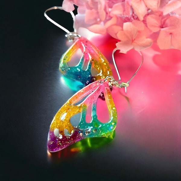 Glitter Butterfly Earrings, Colorful Statement Earrings, Lightweight Resin, Gift for Her