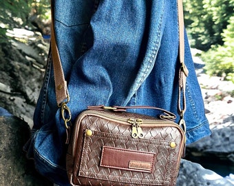 Piccola borsa in ecopelle marrone, mini borsa a tracolla, borsa per tutti i giorni
