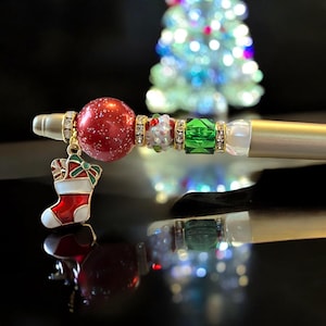 Christmas Beaded Pen: Holiday Stocking Charm, Secret Santa Gift