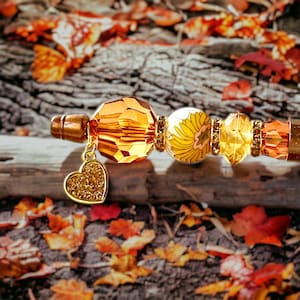 November Birthstone Beaded Pen: Chrysanthemum Floral, Bronze & Gold