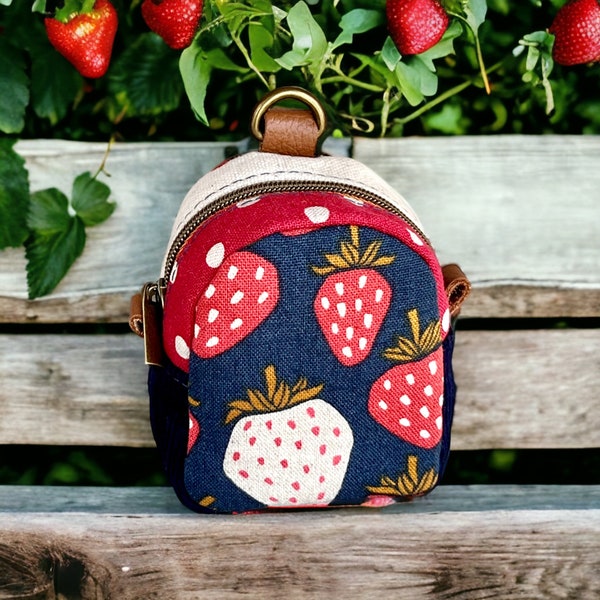 Mini Strawberry Backpack Change Purse, Tiny Color Blocked Coin Purse, Keyring Lip Balm Holder, Ear Bud Case, Cord Keeper, Essential Oil Case