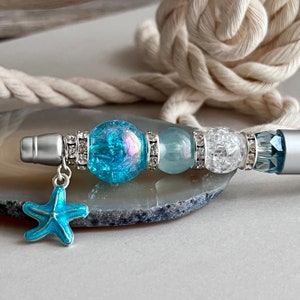 Beach Themed Beaded Pen, Gift for Beach Girl, Starfish Gift, Planner Pen, Journal Pen, Graduation Gift, Teacher Gift