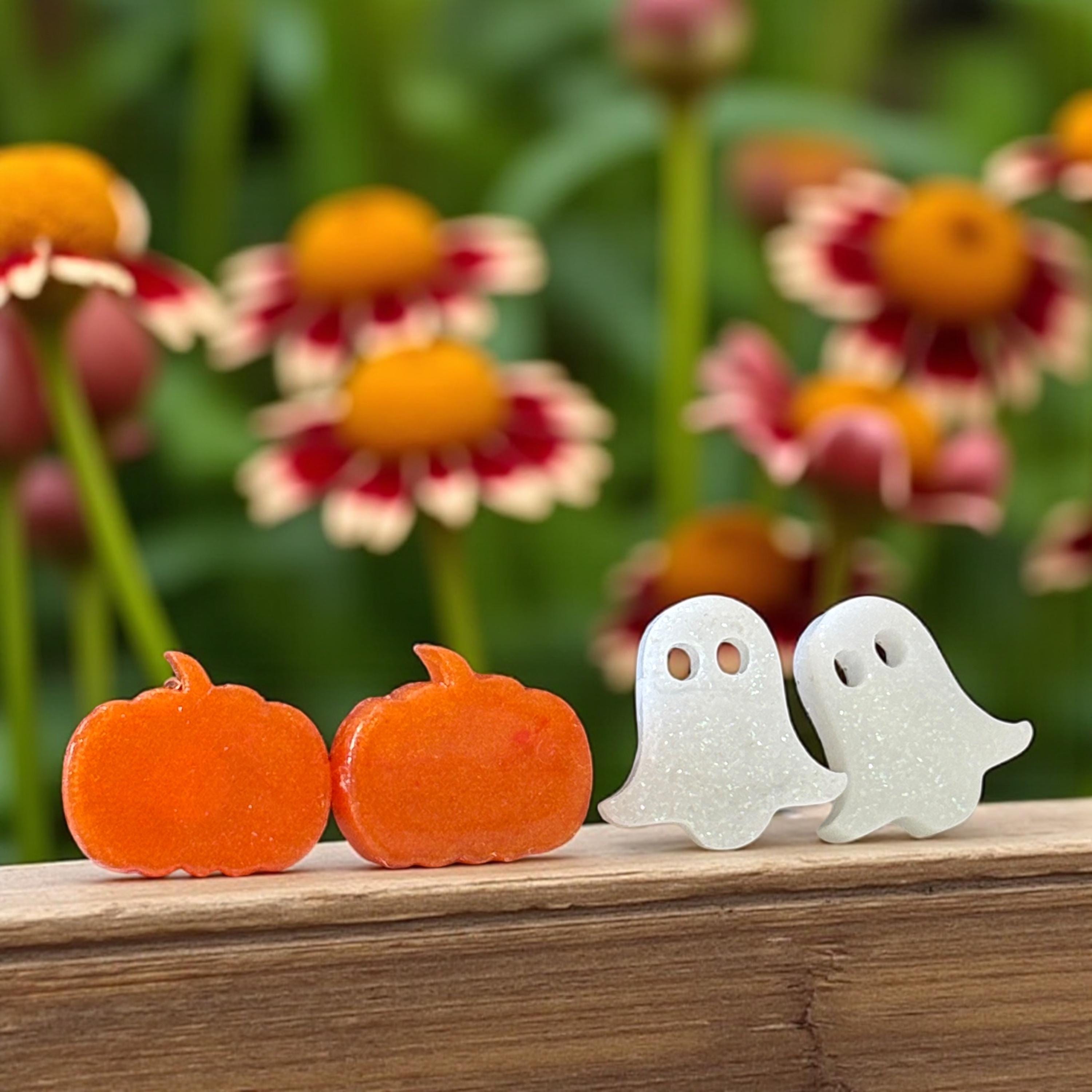 パンプキンとゴーストのハロウィンスタッドピアス、2ペアセット - Etsy