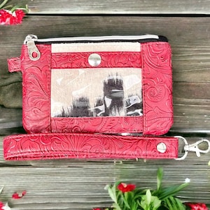 Cartera estilo western para mujer, cartera de piel sintética para identificación, cartera de piel de vaca sintética con relieve, bolsa con cremallera de vaquera, estilo ranchero bohemio