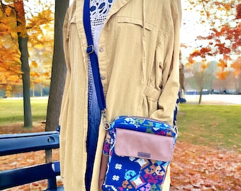 Boho Crossbody Bag, Canvas and Leather Crossbody or Shoulderbag, Sturdy Everyday Bag
