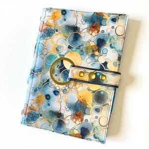 Faux Leather 5x8" Notebook Holder, Blue Abstract Small Portfolio, Garden Journal, Legal Pad Cover
