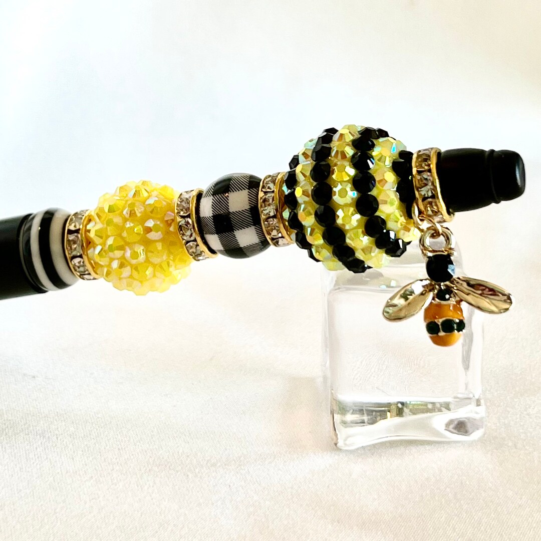 Bee Beaded Pen, Cute Bee Gift, Journal Pen, Graduation Gift for Her, Gift for Mom, Black Yellow