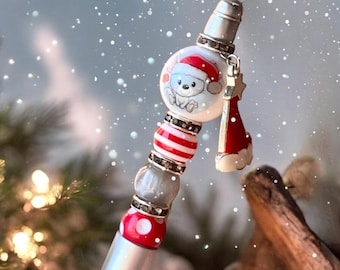 Christmas Beaded Pen, Holiday Desk Decor, Secret Santa Gift
