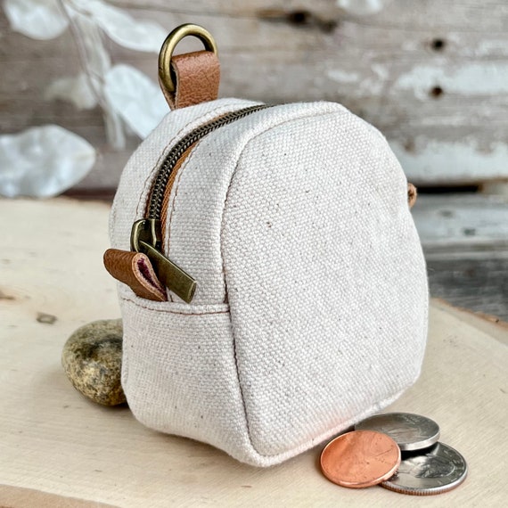 Mini Backpack Change Purse Tiny Canvas Coin Pouch Keyring 