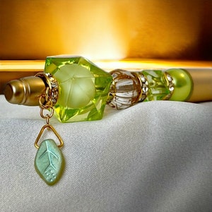 Peridot Birthstone Pen: August Birthday Gift, Vintage Leaf Charm