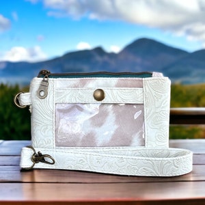 Cartera estilo western para mujer, cartera de piel sintética para identificación, cartera de piel de vaca sintética con relieve, bolsa con cremallera de vaquera, estilo ranchero bohemio