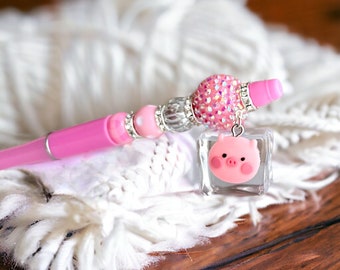 Pig Beaded Pen, Gift for Pig Lover, Pink Collector Gift Pen
