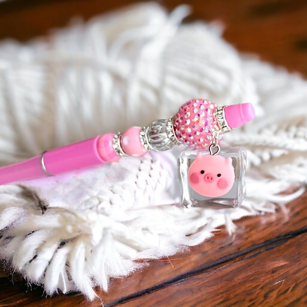 Pig Beaded Pen, Gift for Pig Lover, Pink Collector Gift Pen
