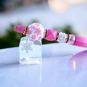 Christmas Beaded Pen: Pink Snowflake Charm, Stocking Stuffer