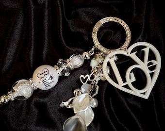 White and Silver Bride Bag Charm, Bridal Bag Flair
