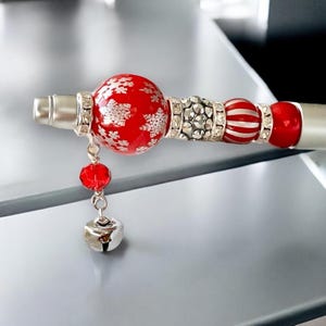 Christmas Beaded Pen, Festive Holiday Gift Pen, Secret Santa Gift, Stocking Stuffer