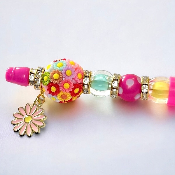 Pink Floral Beaded Pen, Floral Gift Pen, Journal, Planner, Writer Gift