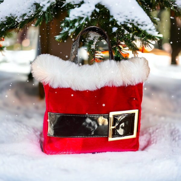 Christmas Purse, Santa Handbag, Festive Holiday Small Tote