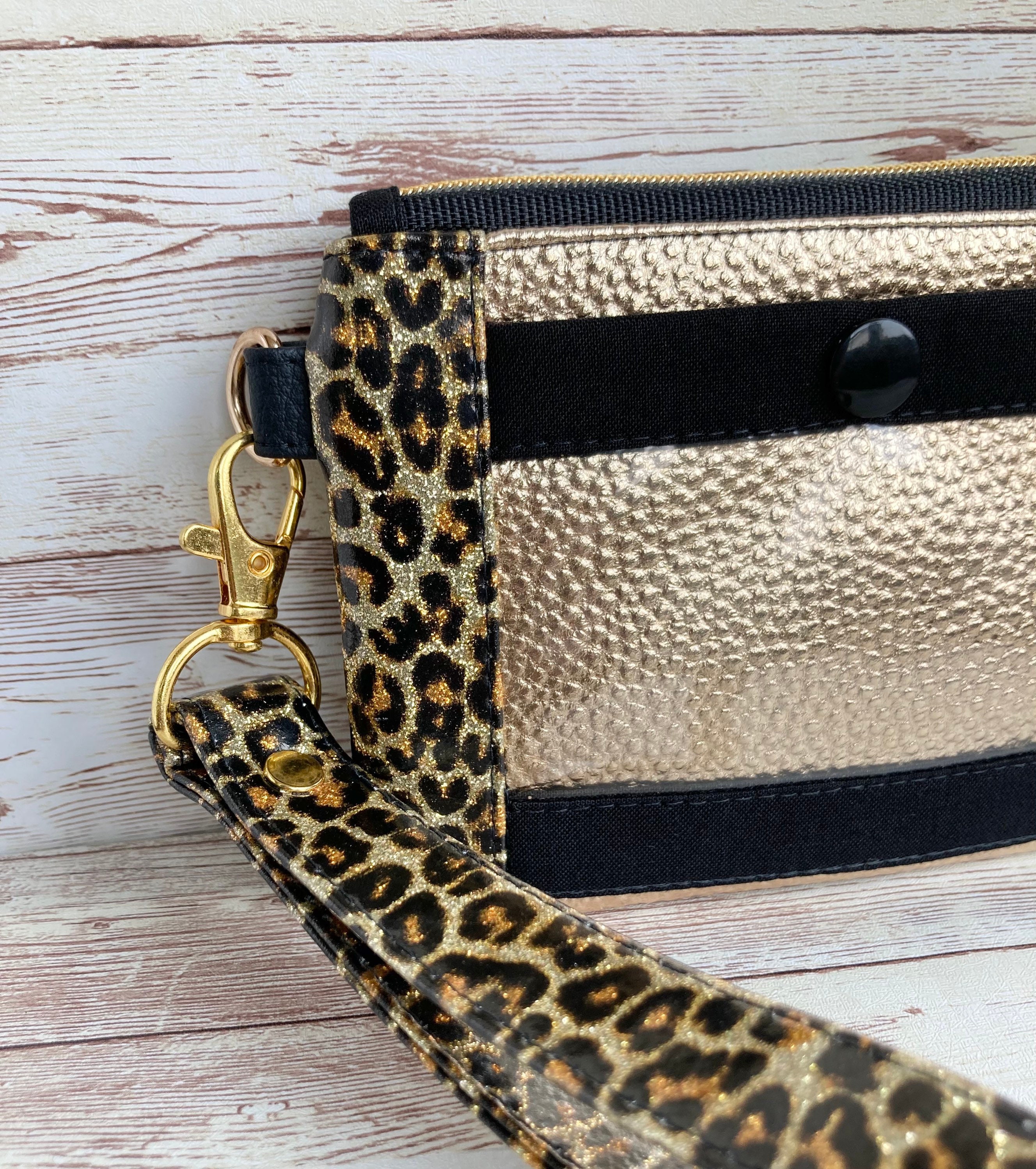Gold Glitter Leopard Print ID Wallet With Wrist Strap Faux - Etsy UK