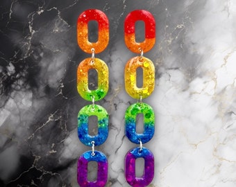 Boucles d'oreilles pendantes scintillantes arc-en-ciel, boucles d'oreilles tendance, résine légère