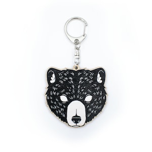 Wooden Bear Keychain / Black Bear Keychain / Grizzly Bear Keychain / Bear Charm / Bear Keyring / Eco-Friendly Birch Plywood