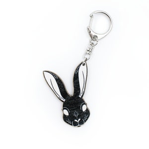 Wooden Rabbit Keychain / Black Rabbit Keychain / Rabbit Keyring / Rabbit Charm / Black Bunny Keychain / Bunny Charm / Bunny Keyring