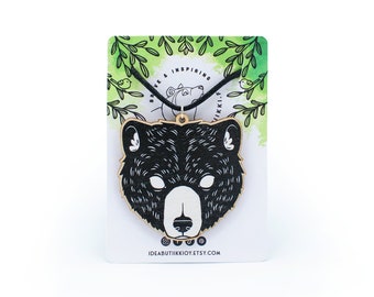 Wooden Bear Necklace / Animal Necklace / Bear Pendant / Grizzly Bear Necklace / Eco-Friendly Birch Plywood