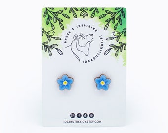 Wooden Forget Me Not Earrings / Forget Me Not Studs / Wooden Flower Earrings / Flower Studs / Botanical Earrings
