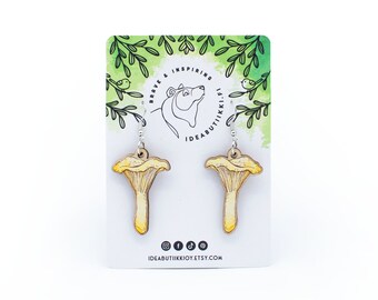 Wooden Chanterelle Earrings / Wooden Mushroom Earrings / Mushroom Jewelry / Eco-Friendly Birch Plywood