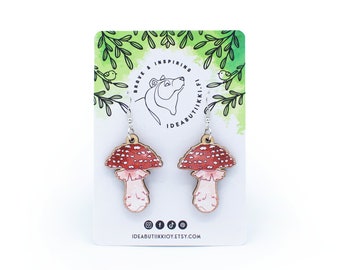 Wooden Toadstool Earrings / Wooden Mushroom Earrings / Toadstool Jewelry / Mushroom Jewelry / Eco-Friendly Birch Plywood