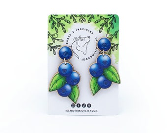 Wooden Blueberry Earrings / Berry Earrings / Botanical Earrings / Eco-Friendly Birch Plywood