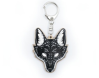 Wooden Fox Keychain / Black Fox Keychain / Fox Keyring / Fox Charm / Wooden Animal Keychain / Eco-Friendly Birch Plywood