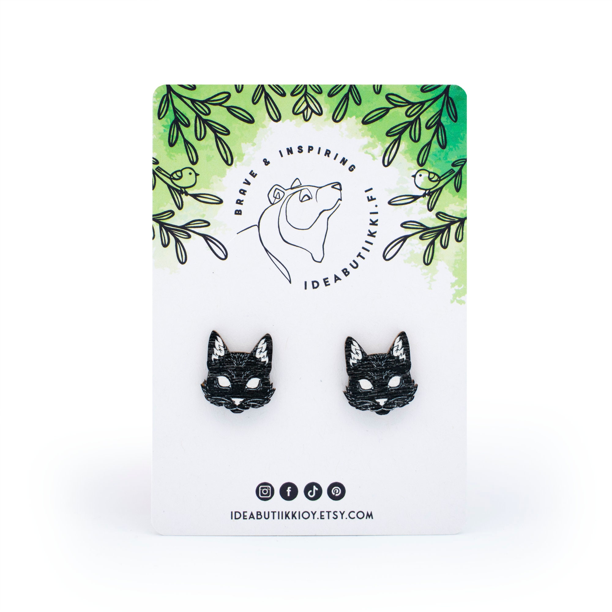Wooden Cat Stud Earrings / Black Cat Stud Earrings / Cat Earrings / Cat Jewelry / Witch Cat / Kitten Earrings / Eco-Friendly Birch Plywood