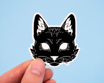 Mythical Cat Sticker / Waterproof Cat Sticker / Black Cat Sticker / Black Cat Decal / Black Animal Sticker / Laptop Sticker