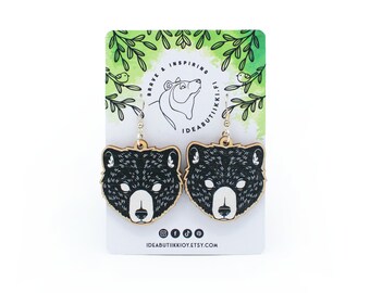 Pendientes de oso de madera / Joyas de oso / Pendientes de oso grizzly / Joyas míticas / Contrachapado de abedul ecológico