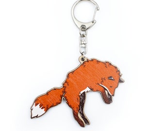 Wooden Fox Keychain / Jumping Fox Keychain / Wooden Fox Charm / Jumping Fox Charm / Red Fox Keychain