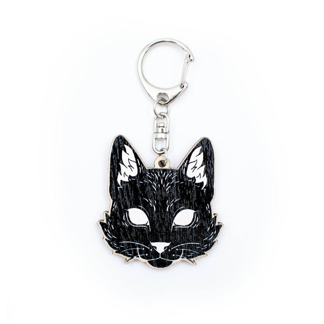 LunarCharm Portachiavi a forma di gattino, in pelle, portafortuna, portachiavi gatto, gatto, L, Poliuretano (PU
