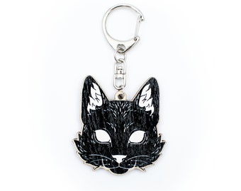 Wooden Cat Keychain / Black Cat Keychain / Black Cat Keyring / Laser Cut Keychain / Eco-Friendly Birch Plywood