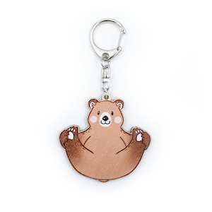 Wooden Bear Keychain / Cute Bear Keychain / Sitting Bear Charm / Teddy Bear Keychain