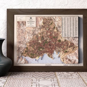 Oslo Norway City Map of 1901 2D Poster Shaded Relief Map, Fine Art Wall Decor, Vintage Gift Print, Geography Travel Art image 3