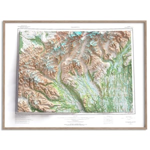Mt Foraker (Alaska, USA) Topographic Map of 1973 - 2D Poster Shaded Relief Map, Fine Art Wall Decor, Vintage Gift Print, Geography Art