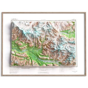 Mt Bona (Alaska, USA) Topographic Map of 1980 - 2D Poster Shaded Relief Map, Fine Art Wall Decor, Vintage Gift Print, Geography Art