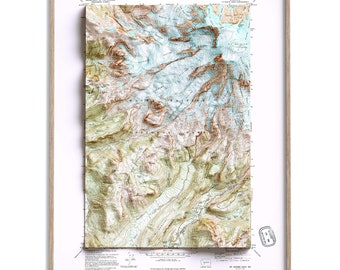 Mt Rainier (Washington, USA) 1971 Topographic Map: Vintage Flat Shaded Relief Print Art