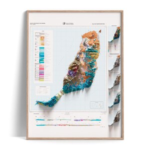 Fuerteventura Spain Geological Map of 1991 2D Poster Shaded Relief Map, Fine Art Wall Decor, Vintage Gift Print, Geography Travel Art image 1
