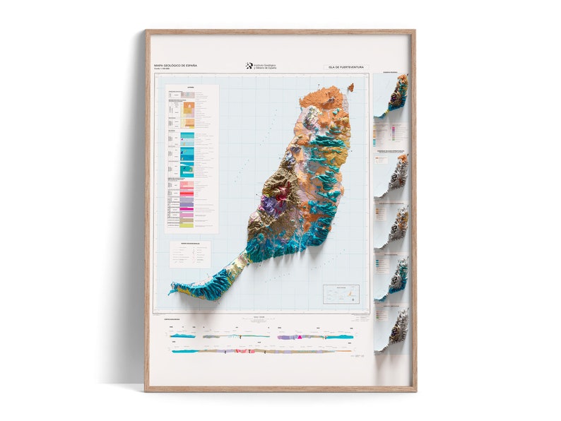 Fuerteventura Spain Geological Map of 1991 2D Poster Shaded Relief Map, Fine Art Wall Decor, Vintage Gift Print, Geography Travel Art image 1